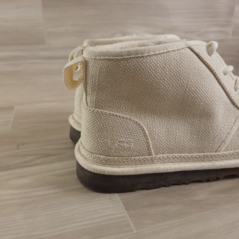 UGG Neumel Natural Chukka Boots Mens Ivory Size 10 High Top Lace Up Fur Canvas - Picture 8 of 11